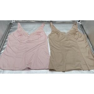 Vintage Camisole Beige and pink Slip Tank Top lot of 2 USA lingerie nylon